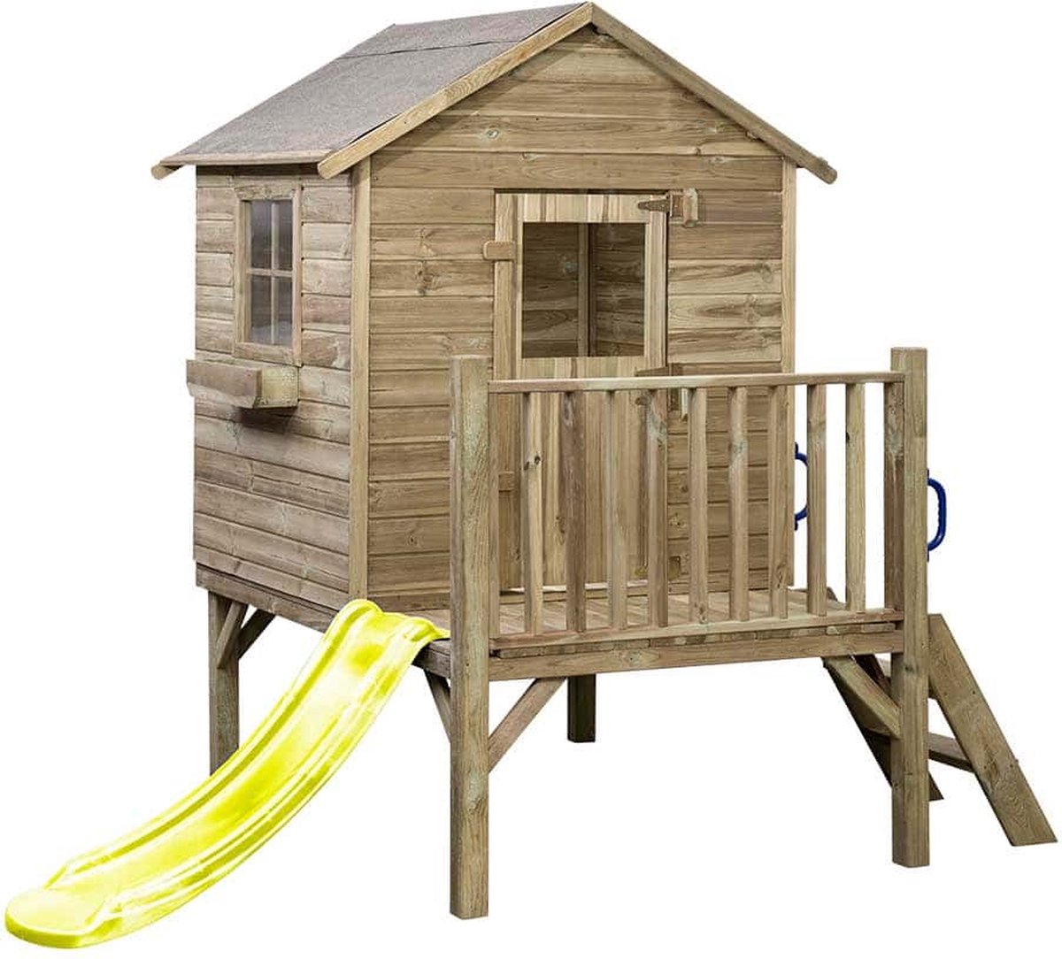 Houten speelhuisje met glijbaan en trap Camilla ( ) | Kinderhuisje voor Buiten in de Tuin | Voor Kinderen vanaf 3 Jaar | FSC Hout - Glijbaan Geel